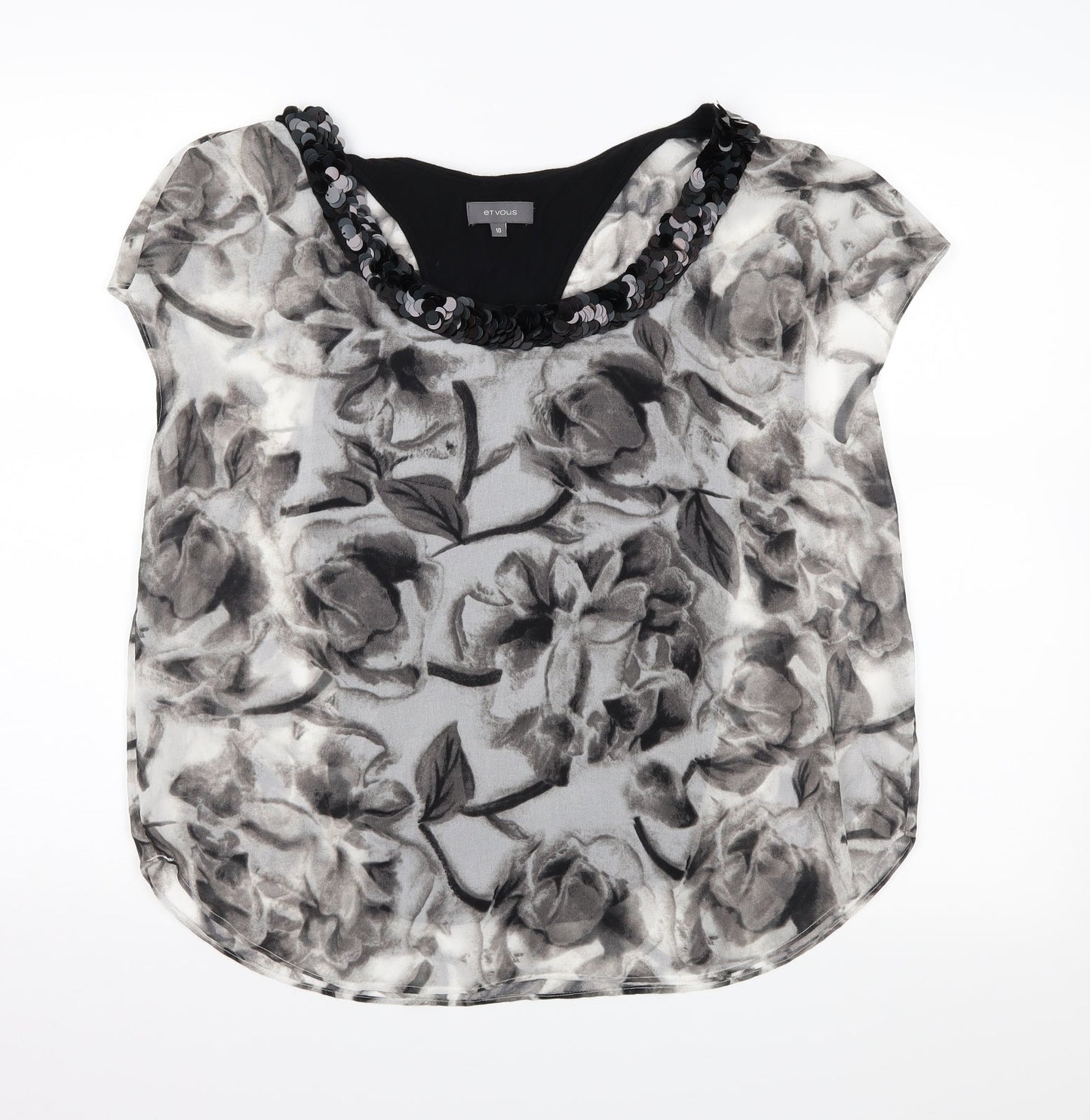 et vous Womens Black Floral  Basic Blouse Size 10