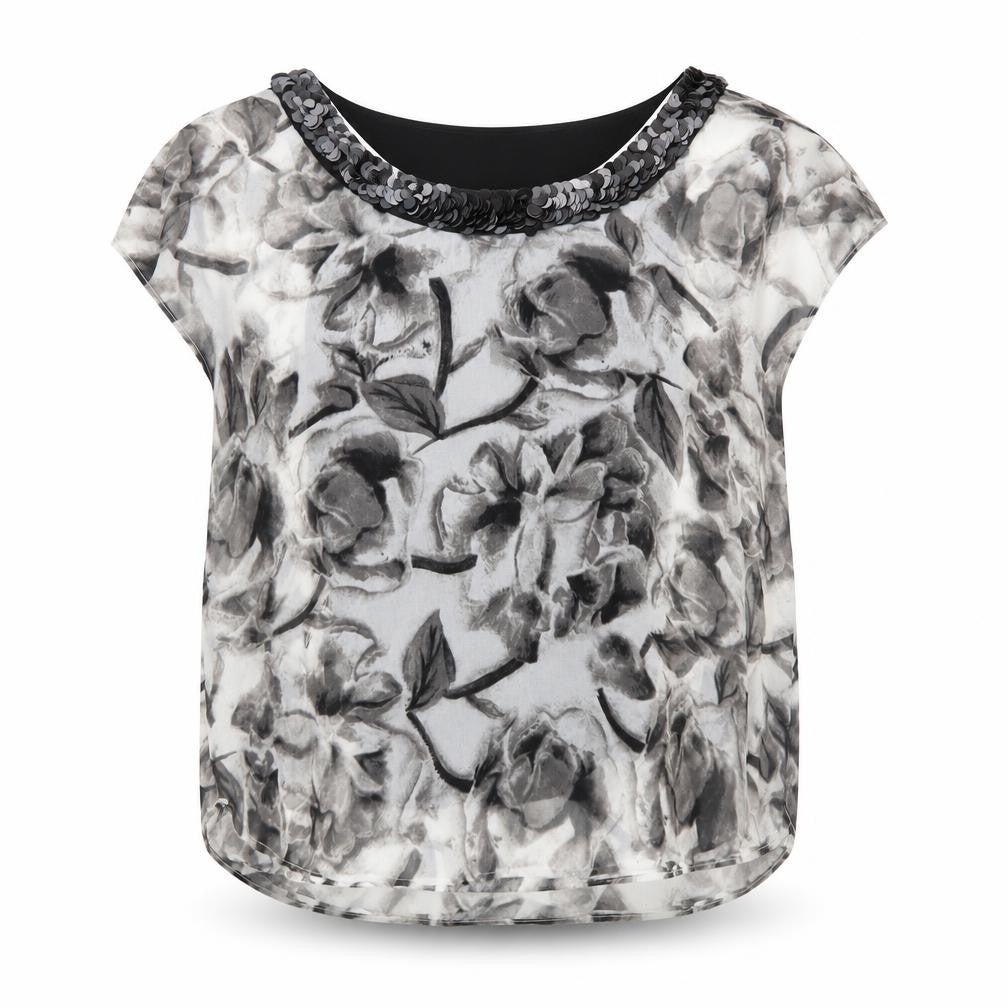 et vous Womens Black Floral  Basic Blouse Size 10