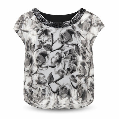 et vous Womens Black Floral  Basic Blouse Size 10