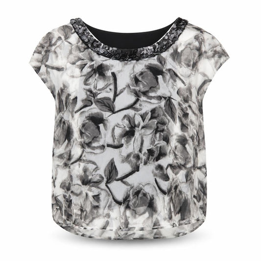 et vous Womens Black Floral  Basic Blouse Size 10