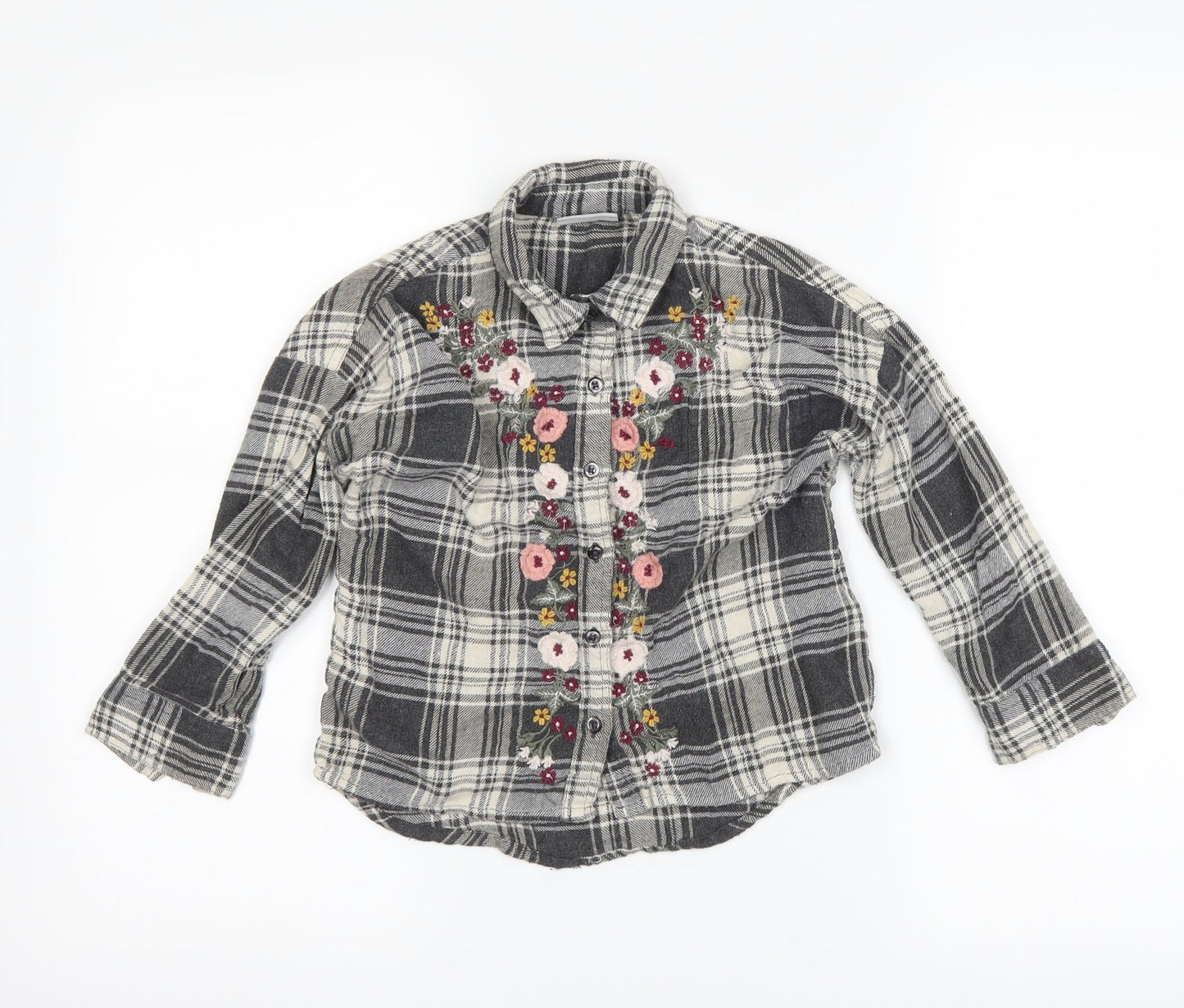 Matalan Girls Grey Check  Basic Button-Up Size 6 Years  - flowers