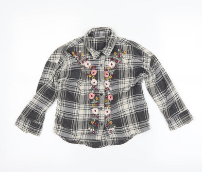 Matalan Girls Grey Check  Basic Button-Up Size 6 Years  - flowers