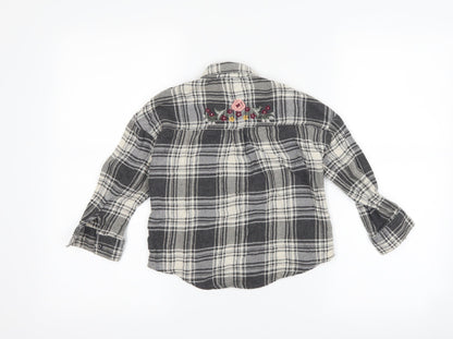Matalan Girls Grey Check  Basic Button-Up Size 6 Years  - flowers