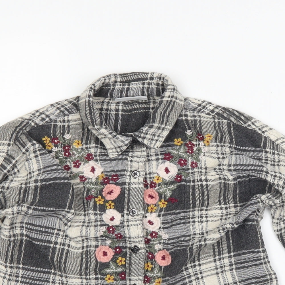 Matalan Girls Grey Check  Basic Button-Up Size 6 Years  - flowers
