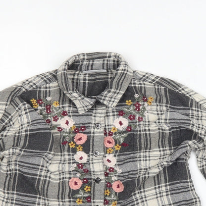 Matalan Girls Grey Check  Basic Button-Up Size 6 Years  - flowers