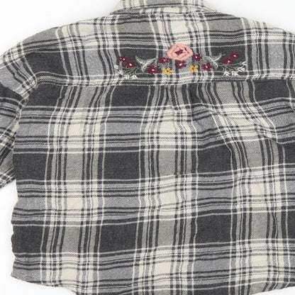 Matalan Girls Grey Check  Basic Button-Up Size 6 Years  - flowers