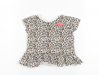 Peacocks Girls White Animal Print  Basic T-Shirt Size 3-6 Months  - love heart