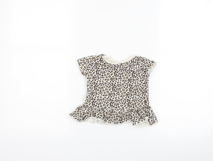 Peacocks Girls White Animal Print  Basic T-Shirt Size 3-6 Months  - love heart