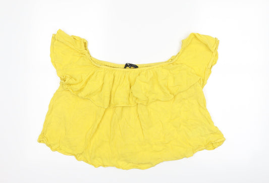 Womens UK Size 12 New Look Yellow Cropped T-Shirt