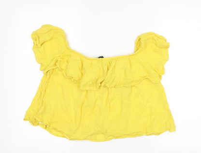 Womens UK Size 12 New Look Yellow Cropped T-Shirt