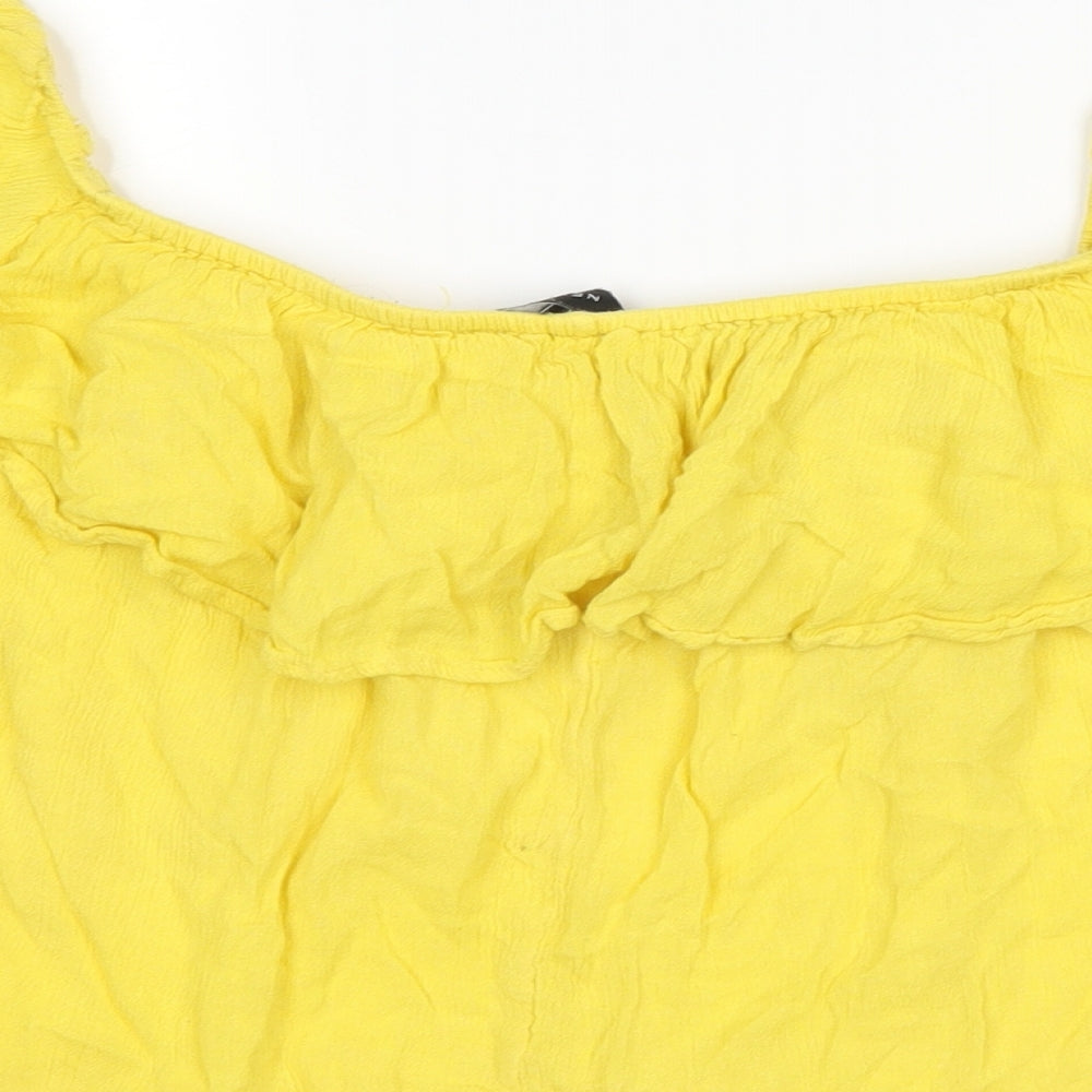 Womens UK Size 12 New Look Yellow Cropped T-Shirt