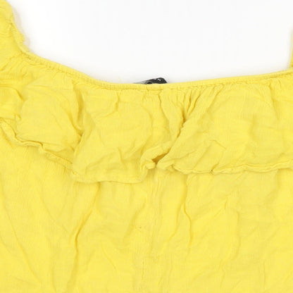 Womens UK Size 12 New Look Yellow Cropped T-Shirt
