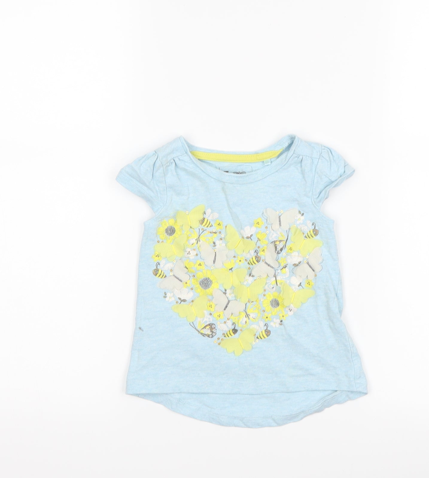 TU Girls Blue Floral  Basic T-Shirt Size 9-12 Months  - love heart