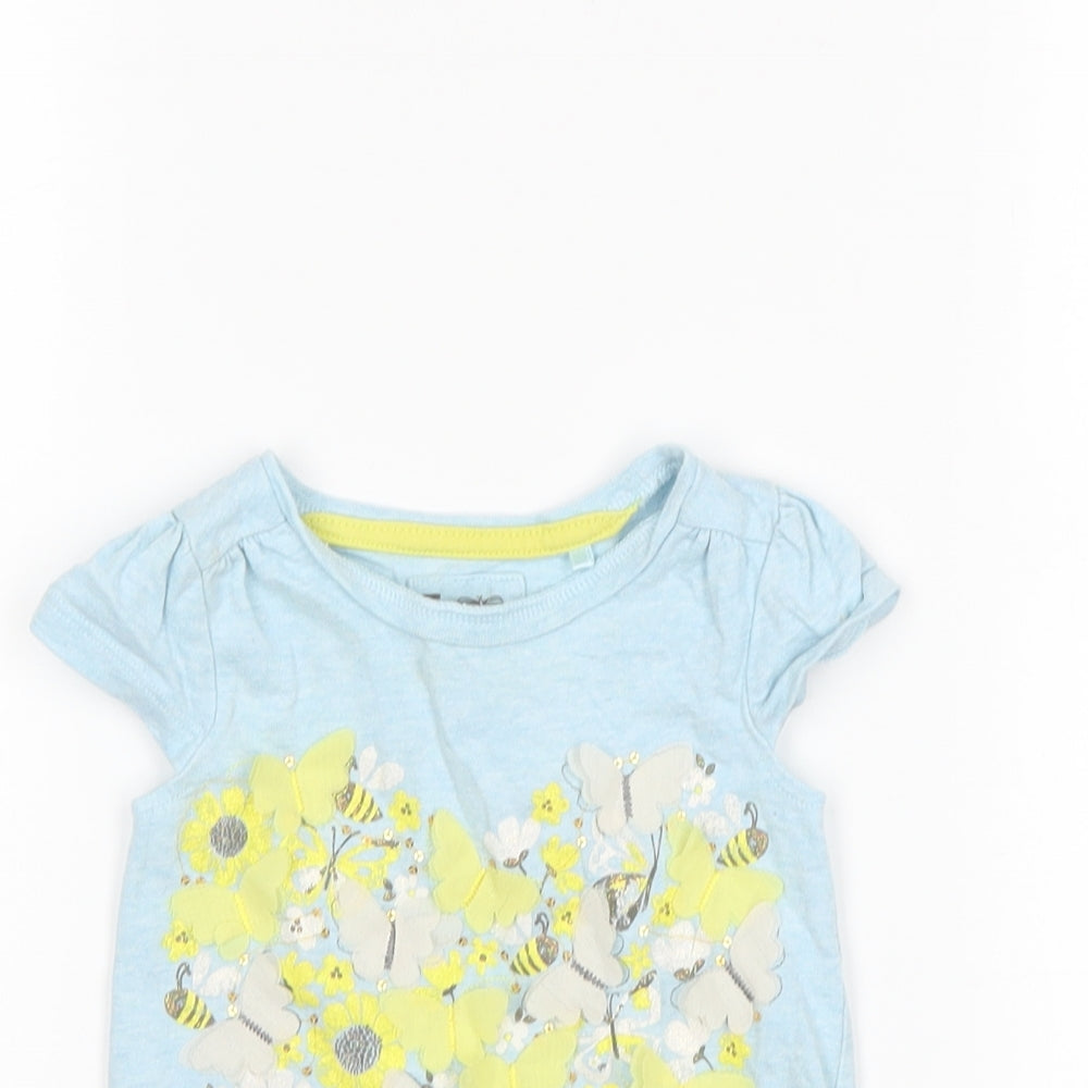 TU Girls Blue Floral  Basic T-Shirt Size 9-12 Months  - love heart
