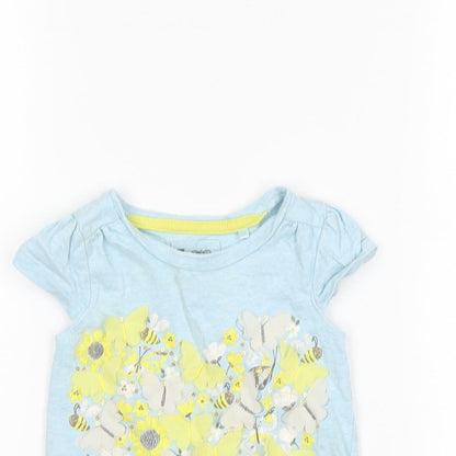 TU Girls Blue Floral  Basic T-Shirt Size 9-12 Months  - love heart