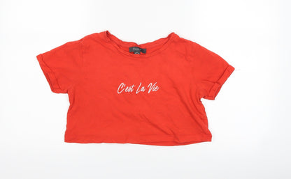 Primark Womens Red   Cropped T-Shirt Size 2XS  - C'est la vie