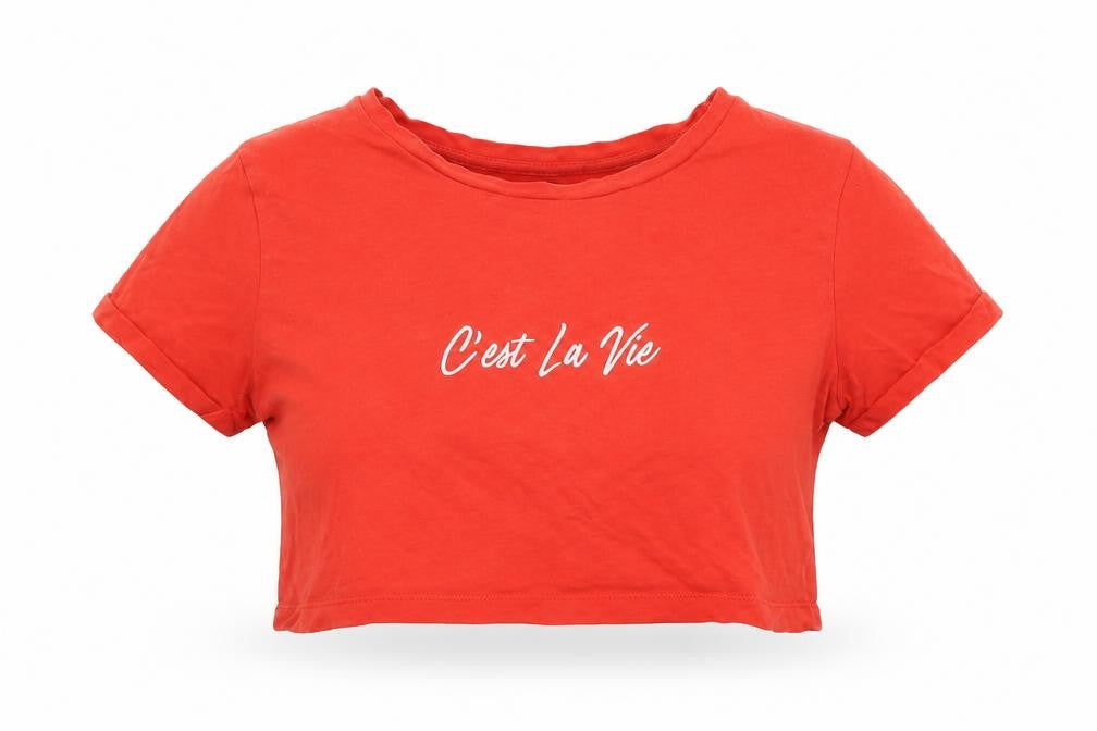 Womens UK Size 2XS Primark Red Cropped T-Shirt