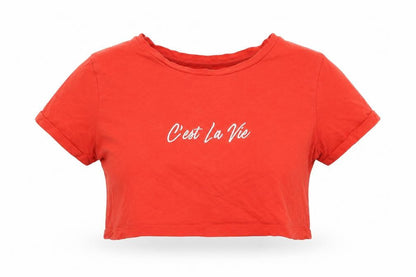 Womens UK Size 2XS Primark Red Cropped T-Shirt