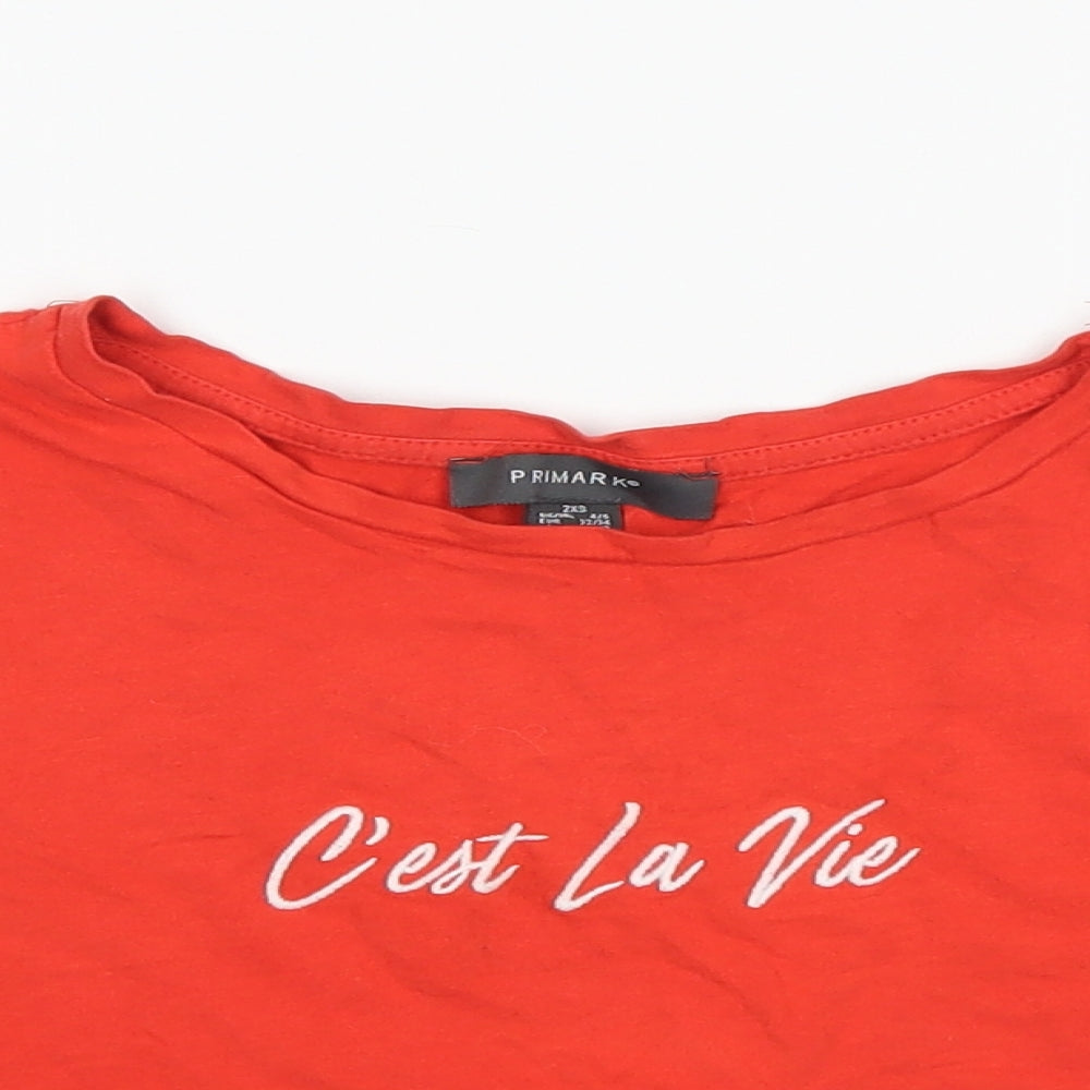 Primark Womens Red   Cropped T-Shirt Size 2XS  - C'est la vie