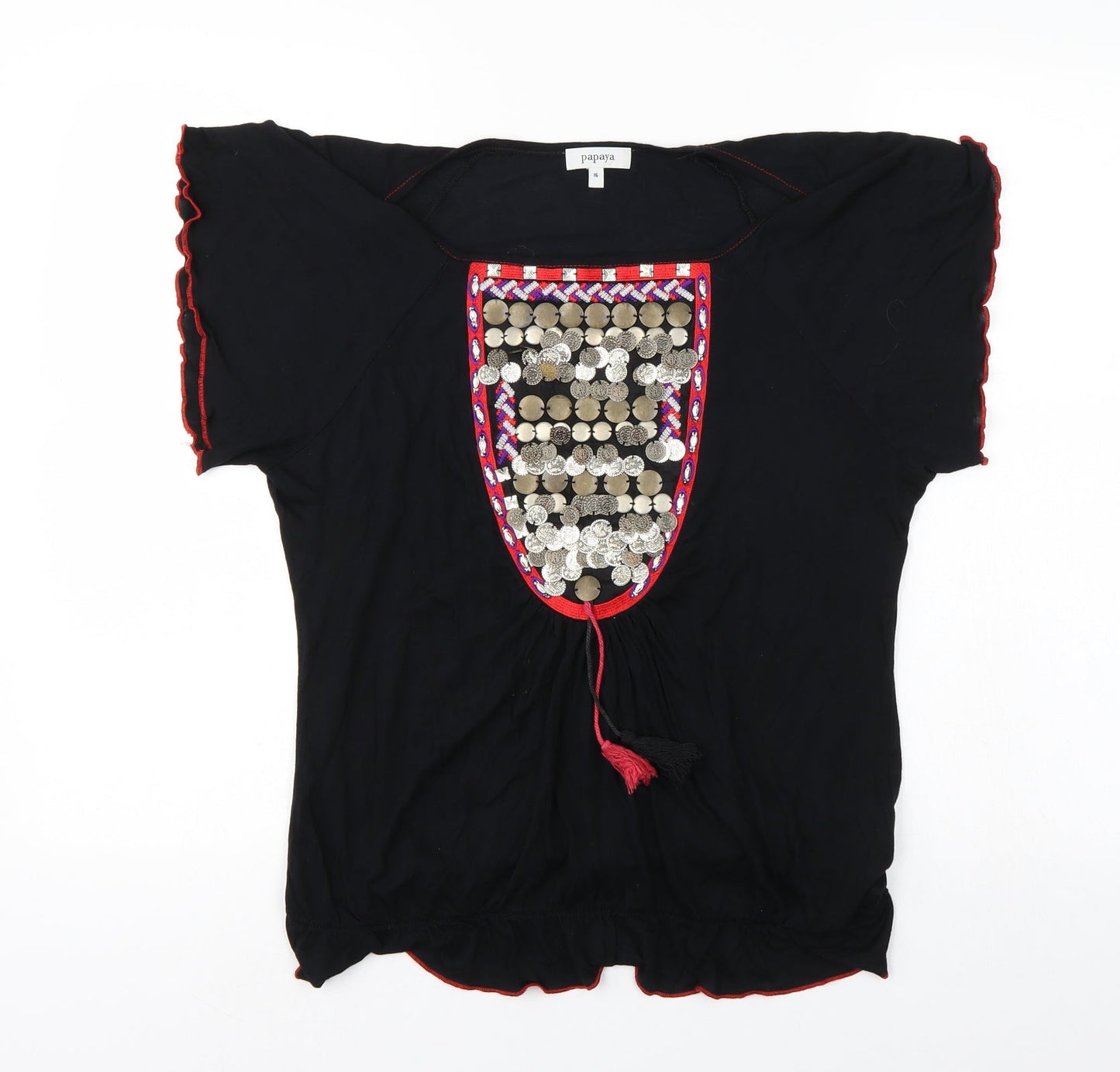 Papaya Womens Black   Tunic Blouse Size 6  - Gipsy look front