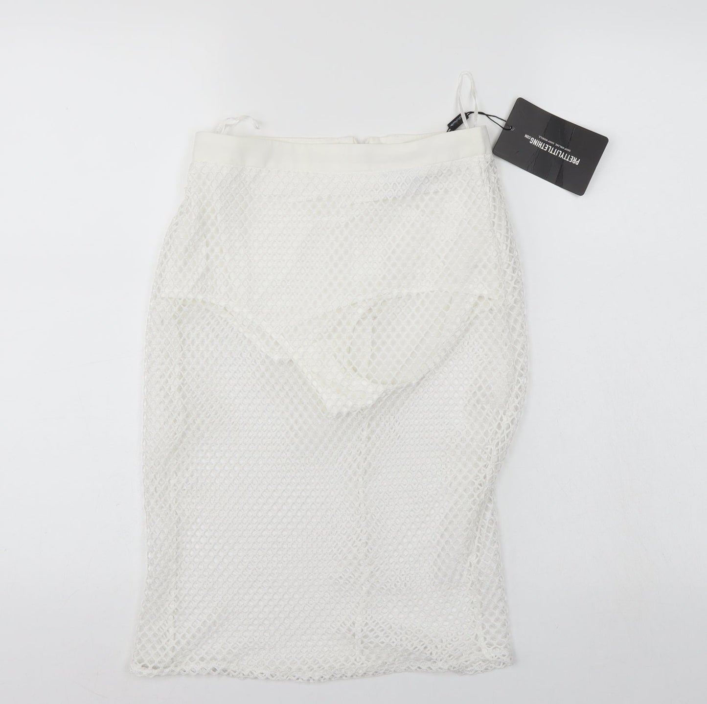 Pretty little thing Womens White   A-Line Skirt Size 6  - Fishnet