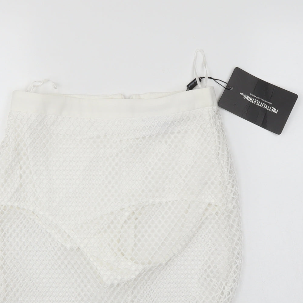 Pretty little thing Womens White   A-Line Skirt Size 6  - Fishnet