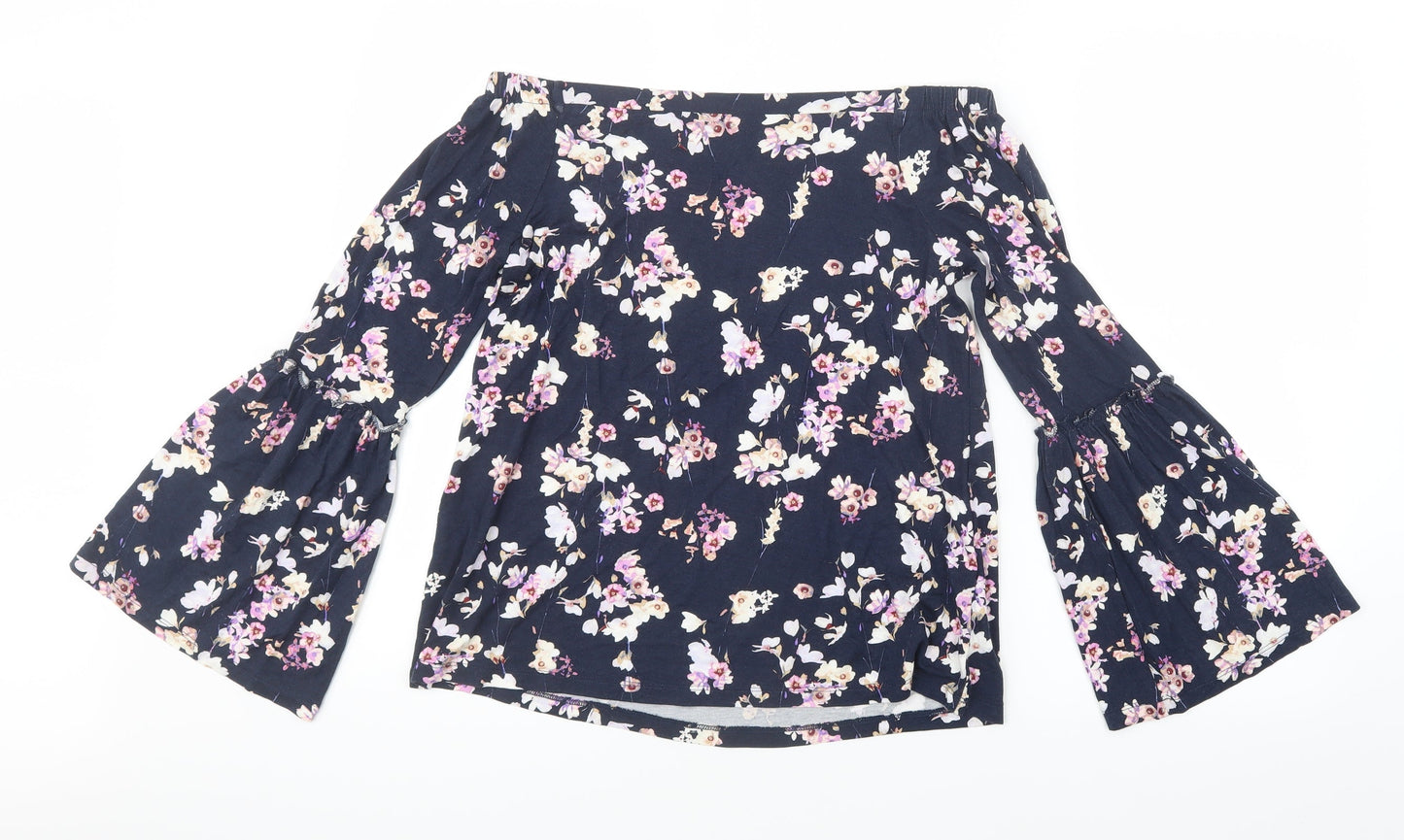 F&F Womens Blue Floral  Basic Blouse Size 8