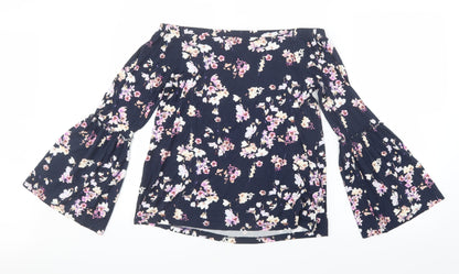 F&F Womens Blue Floral  Basic Blouse Size 8