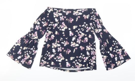F&F Womens Blue Floral  Basic Blouse Size 8
