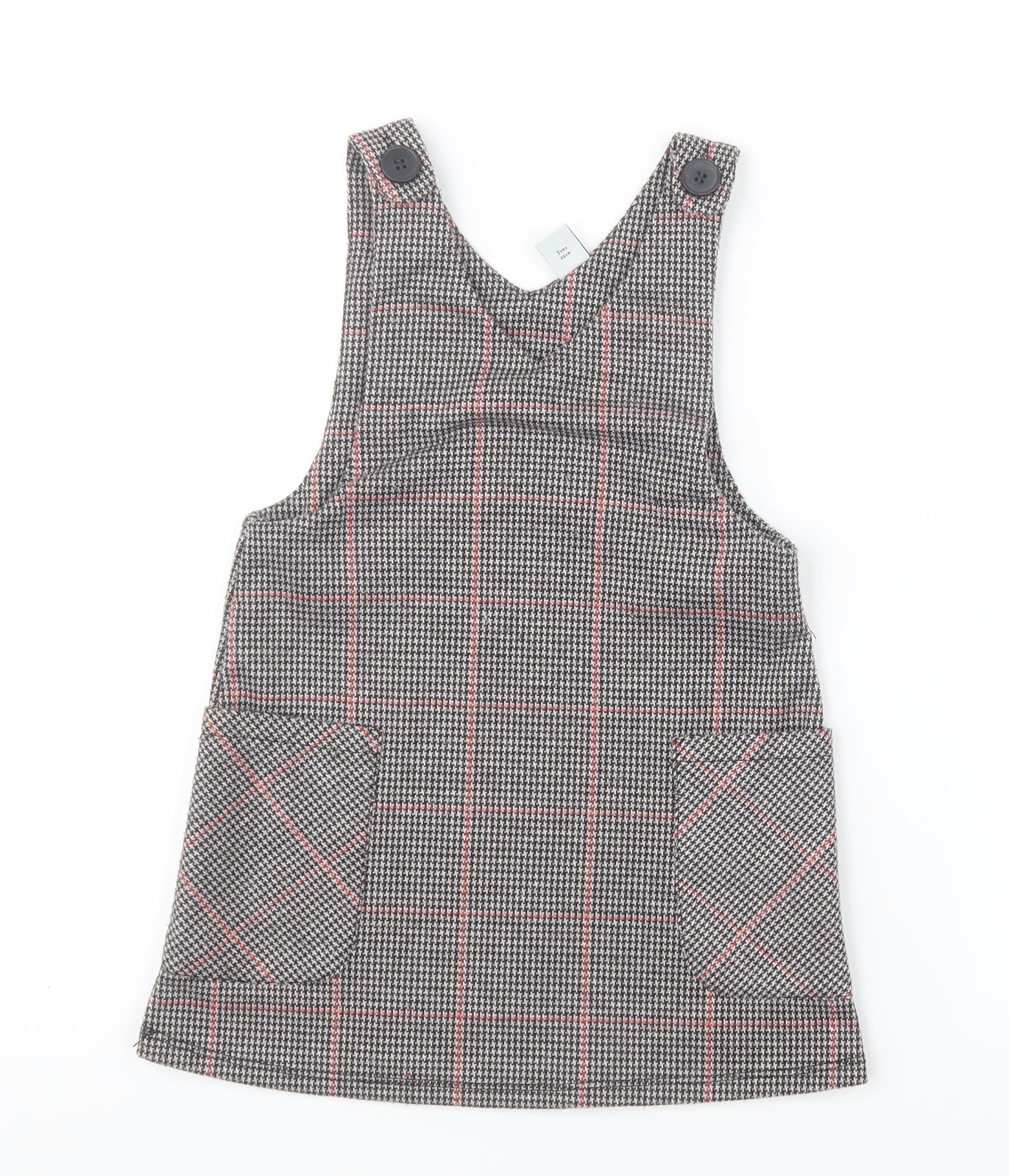 TU Girls Black Houndstooth  Pinafore/Dungaree Dress  Size 3 Years