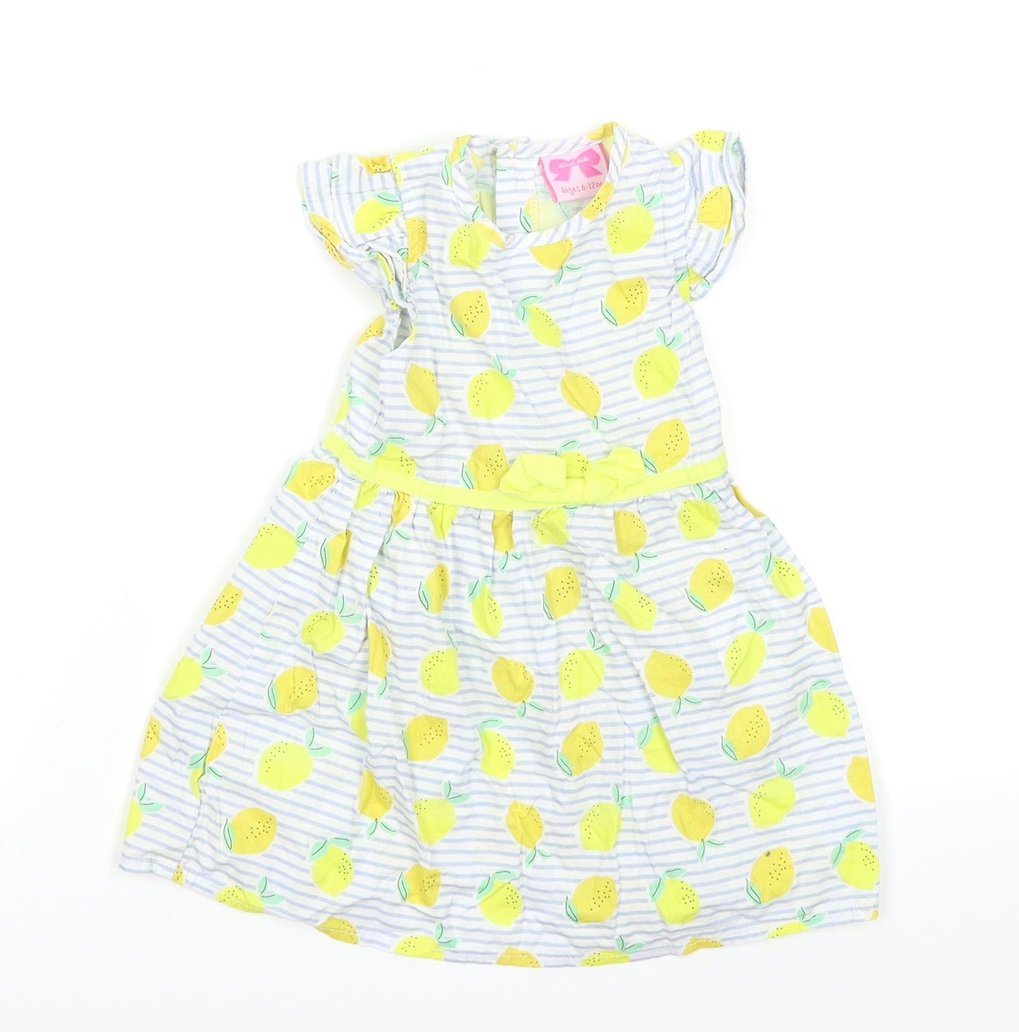 Mini Moi Girls Blue Striped  Skater Dress  Size 6-9 Months