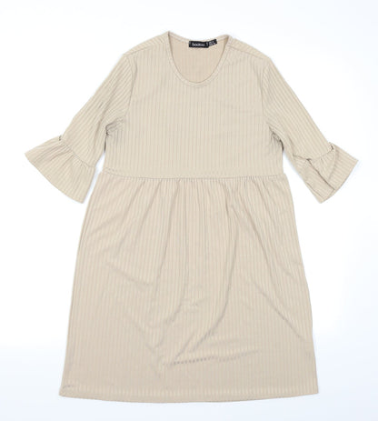 Boohoo Womens Beige   Skater Dress  Size 8