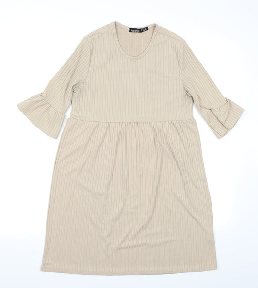 Boohoo Womens Beige   Skater Dress  Size 8