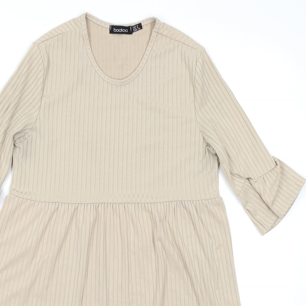 Boohoo Womens Beige   Skater Dress  Size 8