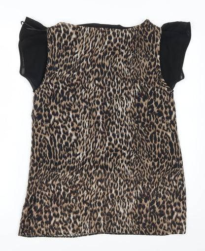 TU Womens Brown Animal Print  Basic Blouse Size 10