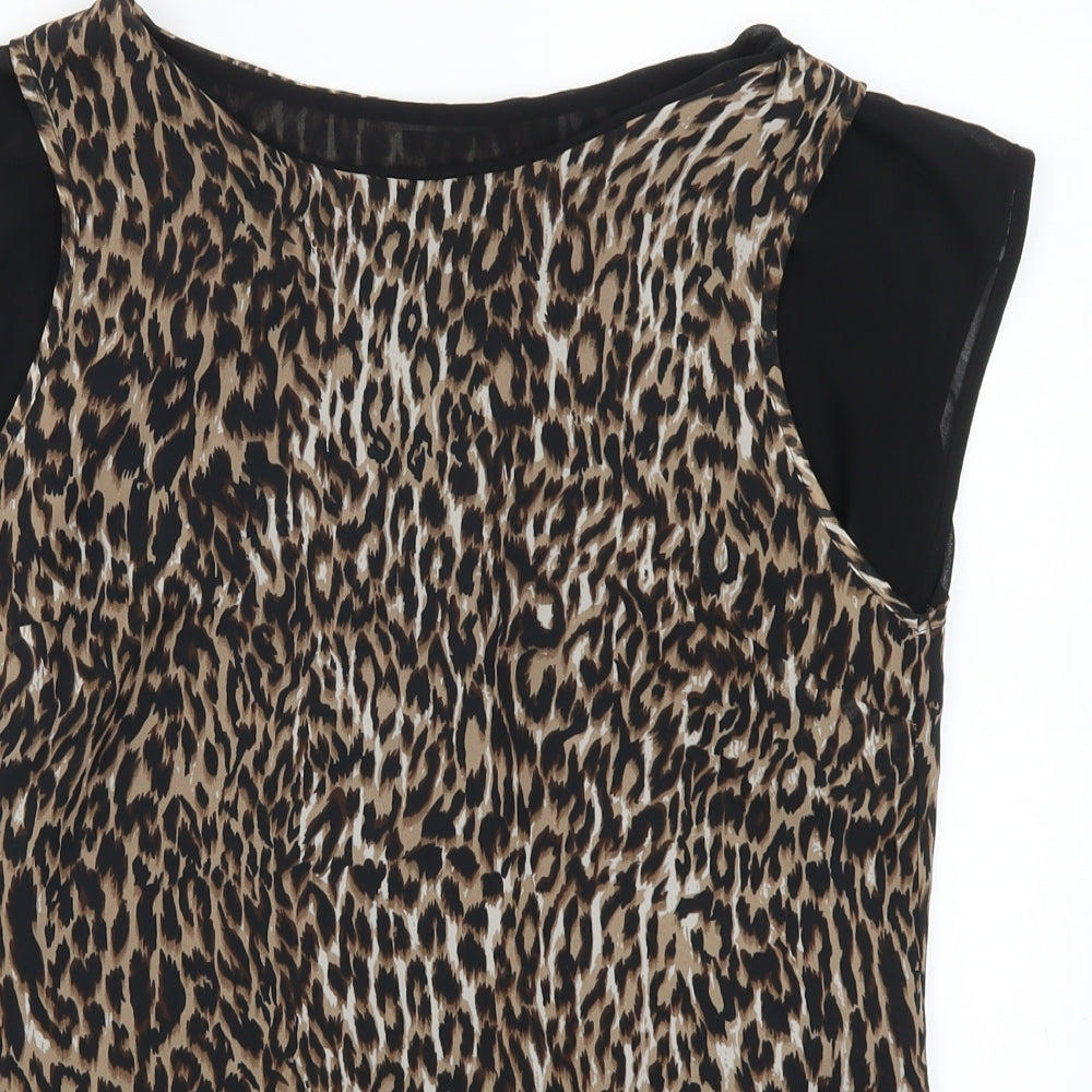 TU Womens Brown Animal Print  Basic Blouse Size 10