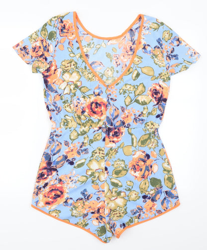 Diffuse Womens Blue Floral  Playsuit One-Piece Size 12 L3 in