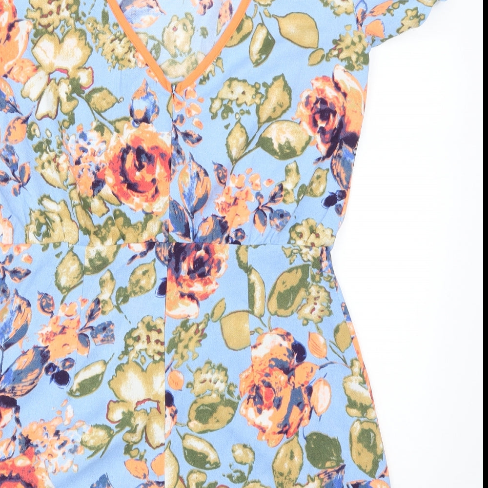 Diffuse Womens Blue Floral  Playsuit One-Piece Size 12 L3 in