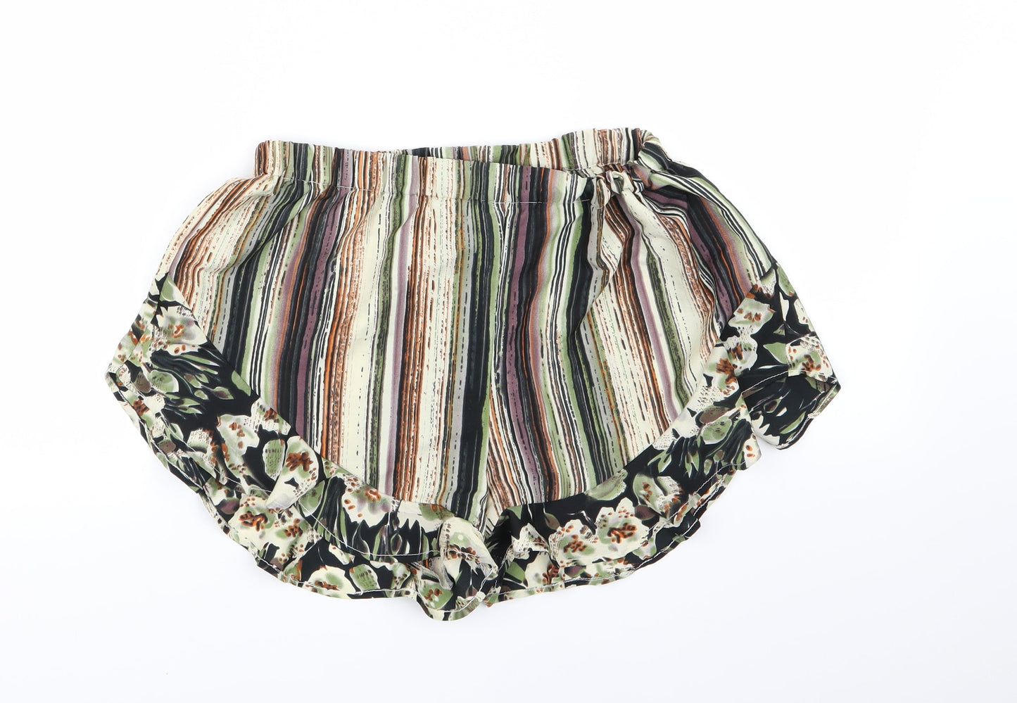 Boohoo Womens Grey Striped  Paperbag Shorts Size 10