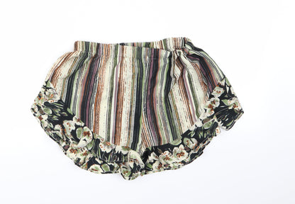 Boohoo Womens Grey Striped  Paperbag Shorts Size 10