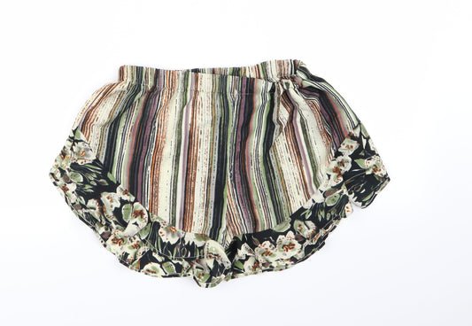 Boohoo Womens Grey Striped  Paperbag Shorts Size 10