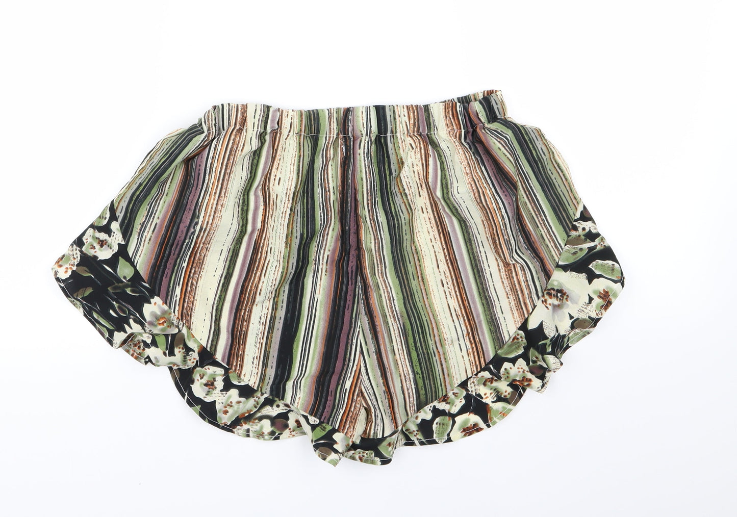 Boohoo Womens Grey Striped  Paperbag Shorts Size 10