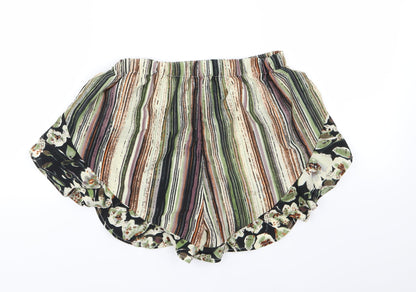 Boohoo Womens Grey Striped  Paperbag Shorts Size 10