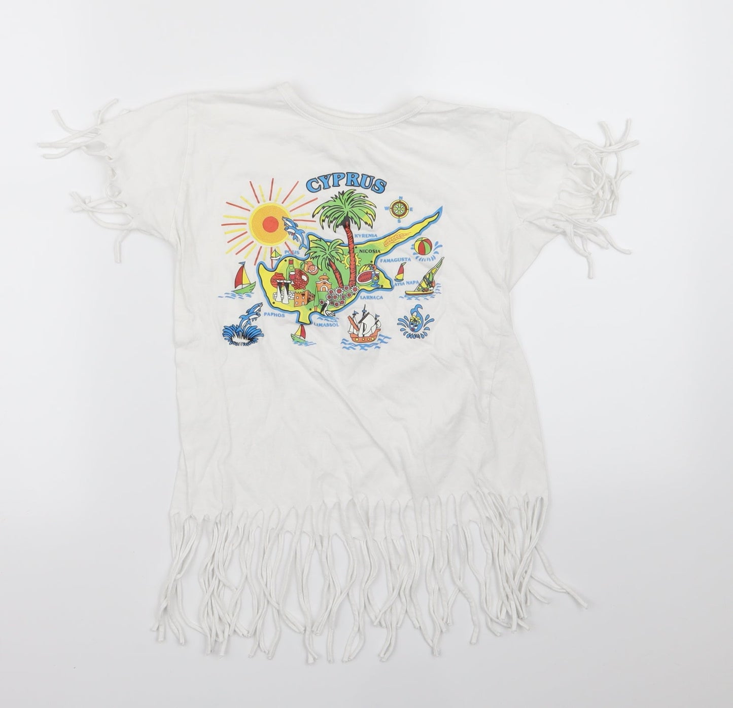 Preworn Girls White   Basic T-Shirt Size 7-8 Years