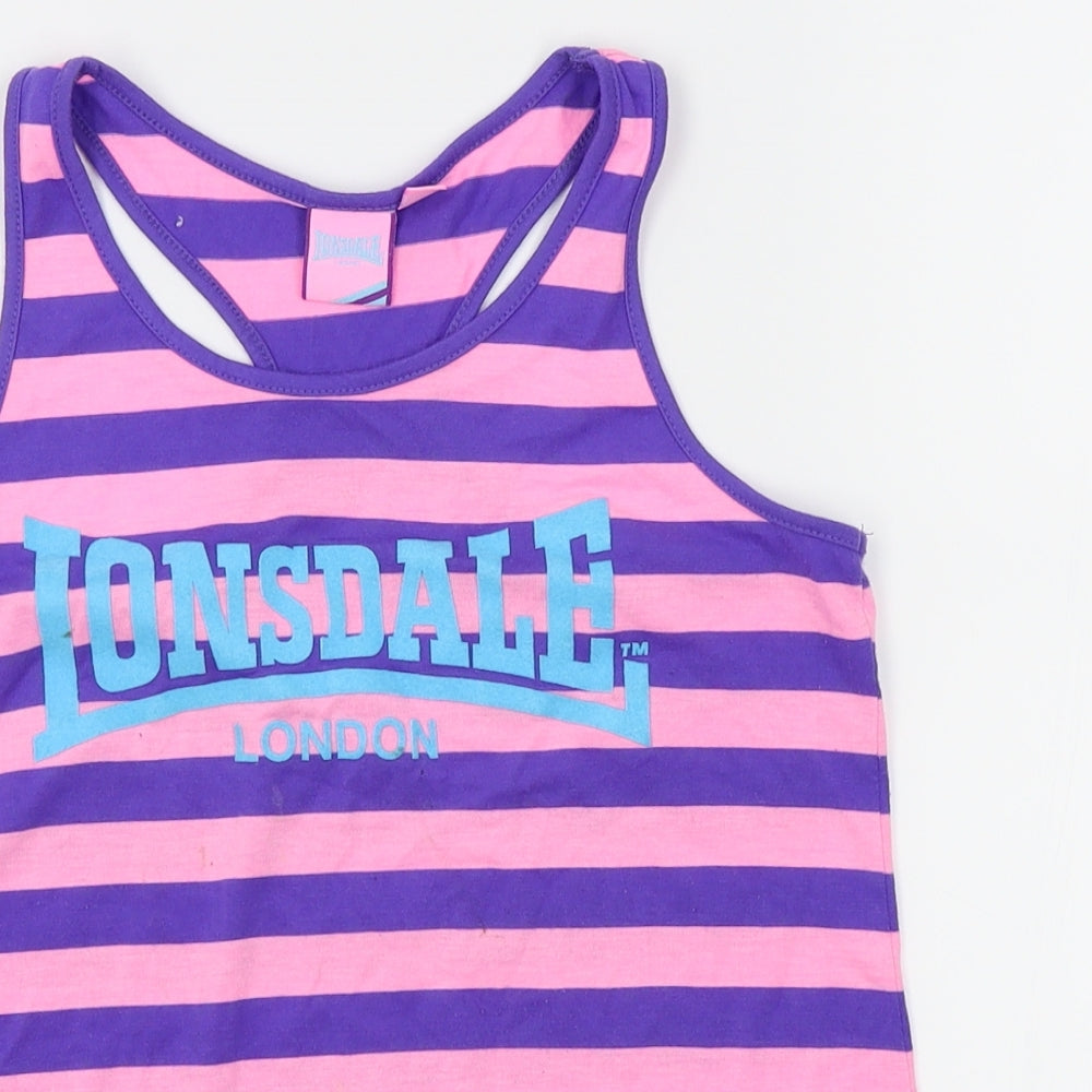Lonsdale Girls Pink Striped  Basic Tank Size 10-11 Years