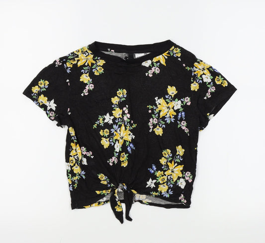 Divided by H&M Womens Black Floral  Basic T-Shirt Size 4