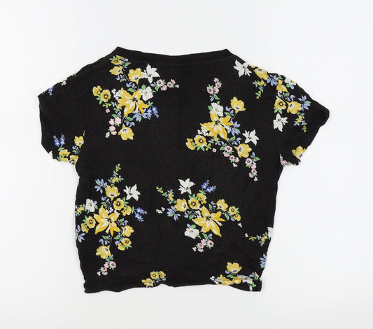 Divided by H&M Womens Black Floral  Basic T-Shirt Size 4