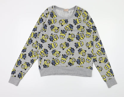 Minion Girls Grey Animal Print  Pullover Jumper Size S