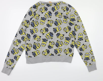 Minion Girls Grey Animal Print  Pullover Jumper Size S