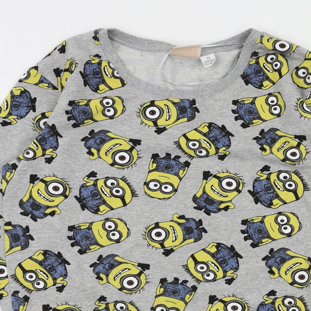 Minion Girls Grey Animal Print  Pullover Jumper Size S